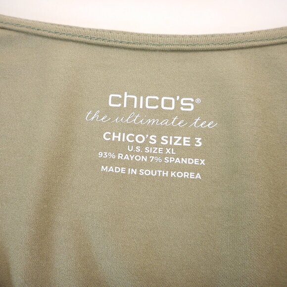 Chico's size 3 The Ultimate Tee Women's XL Sage Green Crop Sleeve Top V-neck - Picture 6 of 7